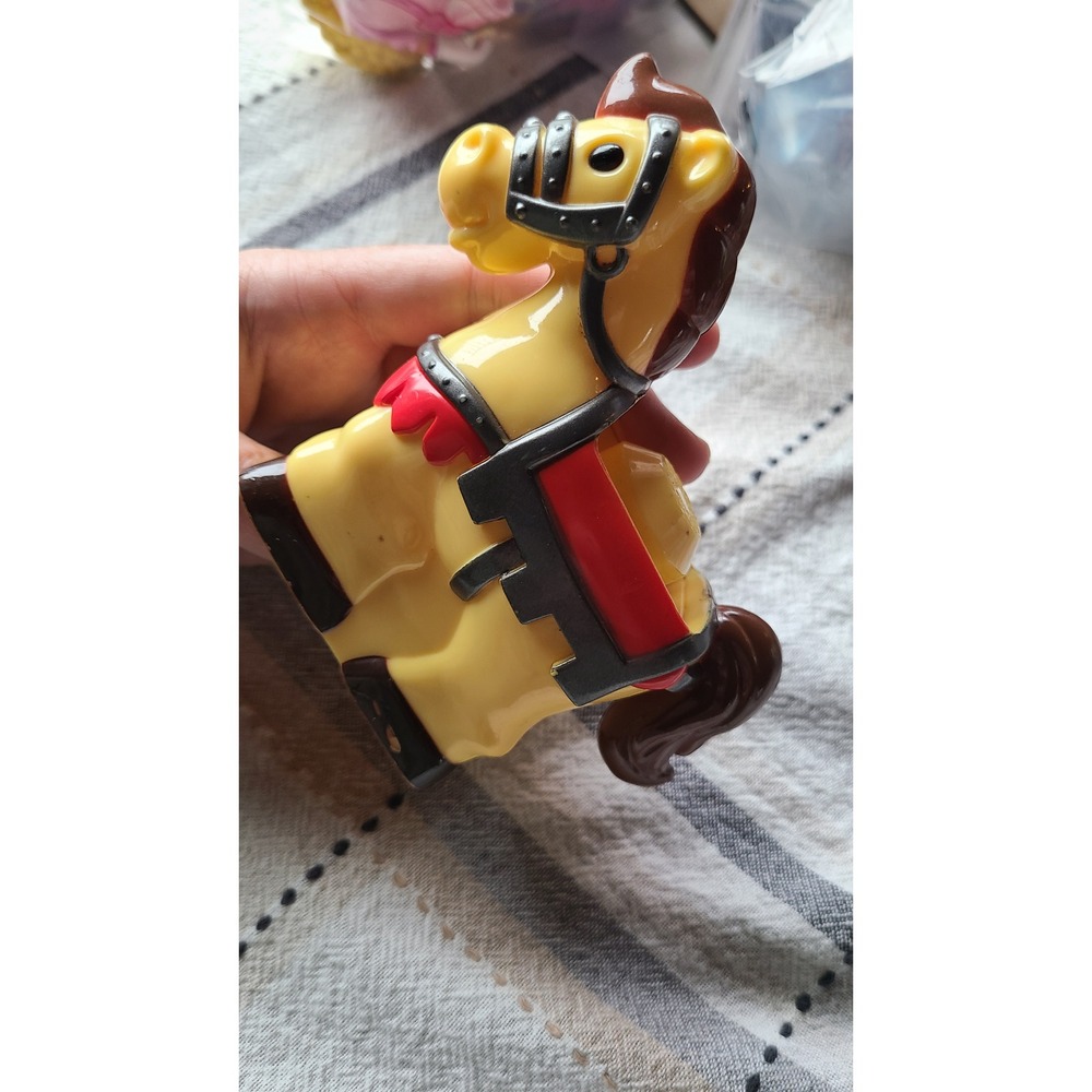 Vintage Plastic Horse Figurine Tan Brown Red Saddle Toy Animal Collectible